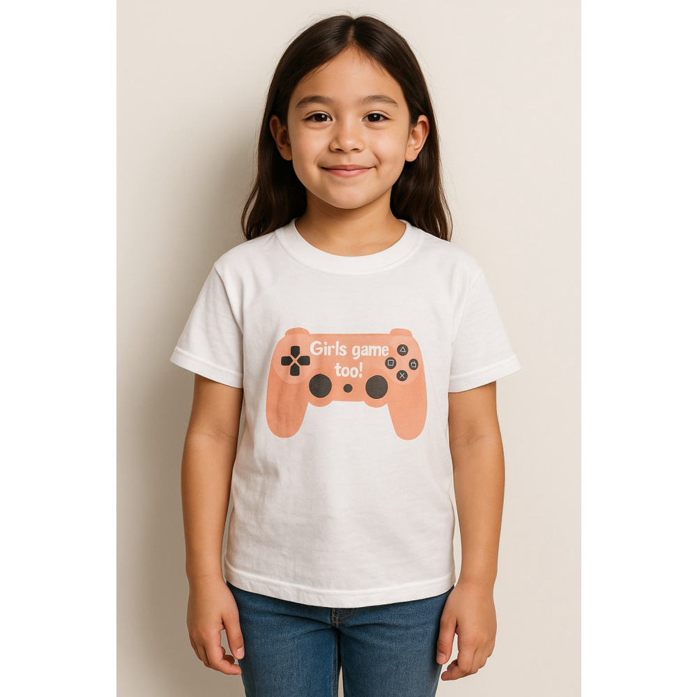 Gamer Girl Graphic Tee "Girls Game Too!" Kids 7 Handmade